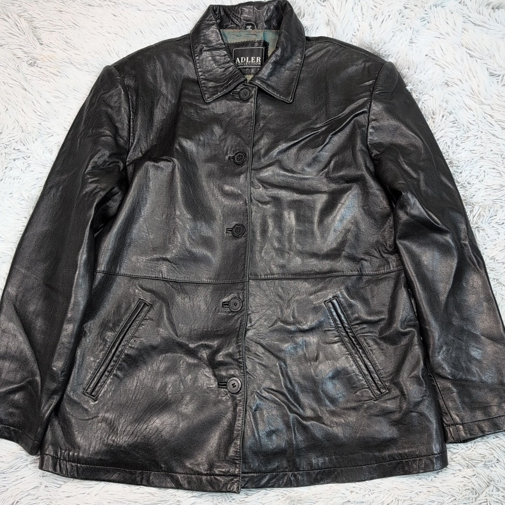 Adler Collection Jacket Womens Black L Leather Coat Pockets Lamb Skin Softshell